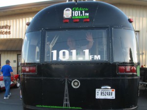 Flyin' Brian Waves A friendly "Hi" From Inside The Oldies 101 RV In Mentone