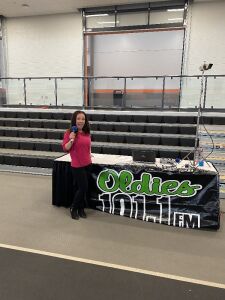 Becky Broadcasting From The WIOE Booth At The Warsaw Home Show